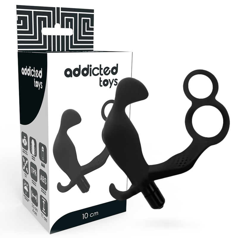 ADDICTED TOYS - DILATADOR ANAL CON ANILLA DOBLE PENE Y TESTICULOS NEGRO