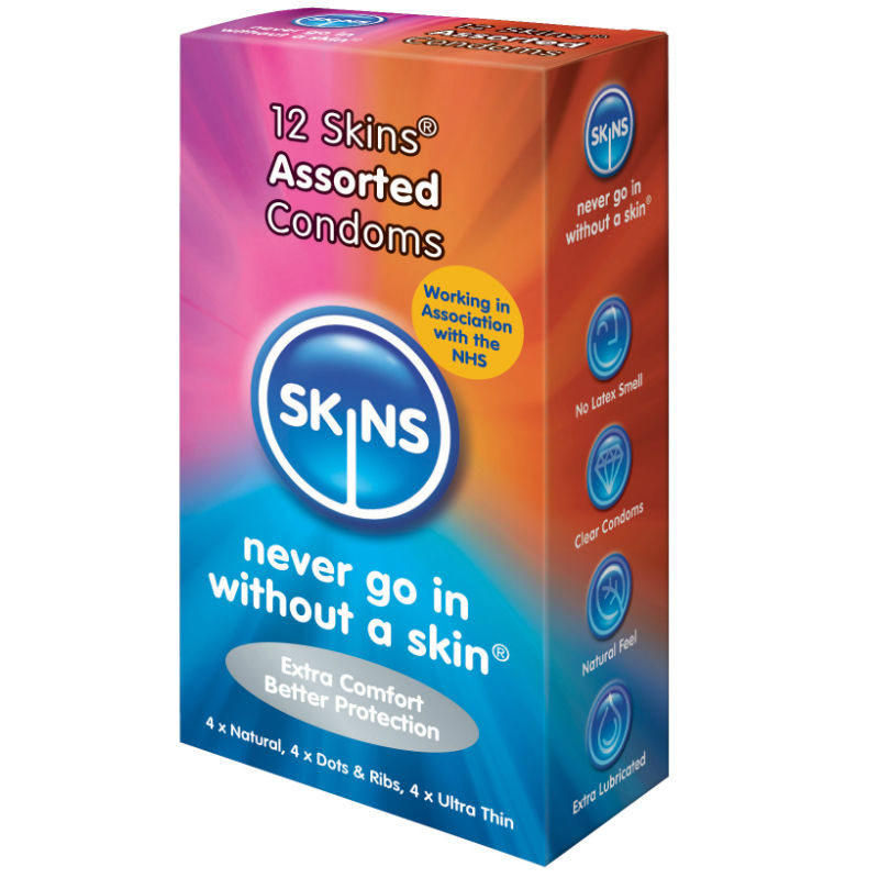 SKINS - PRESERVATIVOS NATURAL + FINO + PUNTOS ESTRIAS 12 UDS